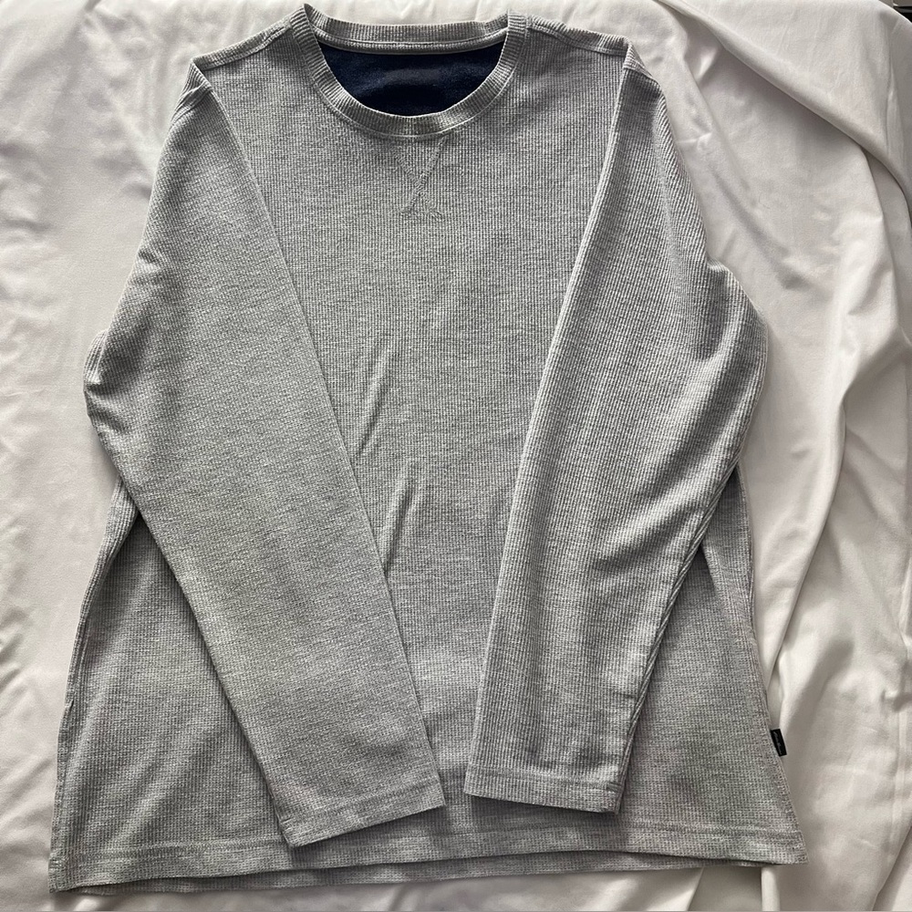 Eddie Bauer Waffle Knit Thermal Long Sleeve Shirt Grey Men's XL